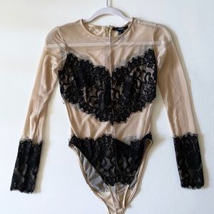 Tan and Black Lace Body Suit